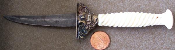 Small antique unmarked (French ??) DAGGER with spiral carved Ivory handle