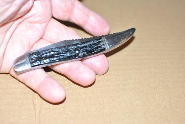 Utica Fish Knife Rough Black 5" Closed Factory Tight 1 Blade Steel Hardware Brass Pins