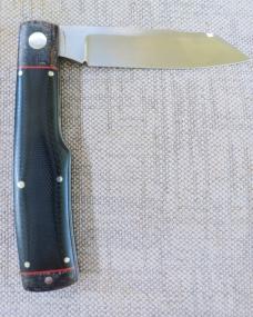  K'roo Native Knife 4".Black Linen scales & blanket Micarta bolsters..red accents..rwl34..coa/sli 
