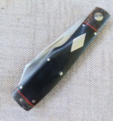  K'roo Native Knife 4".Black Linen scales & blanket Micarta bolsters..red accents..rwl34..coa/sli 