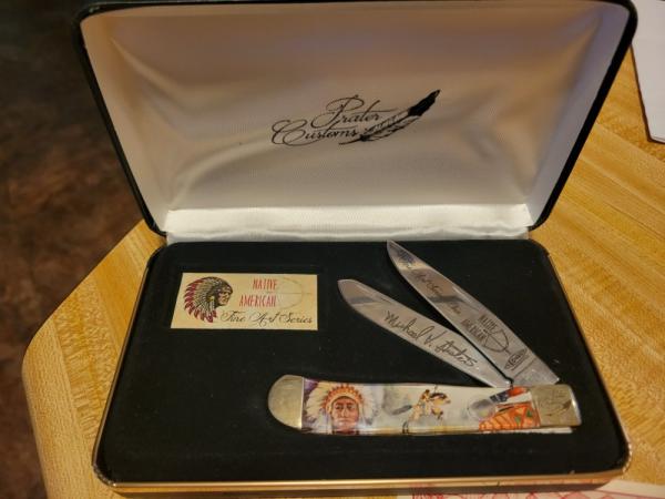 Hen and rooster Michael prater knife , Native American 