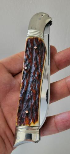 5 5/8" Big Custom Handmade Bird's Head Bolster Trapper with Premium Stag Handles and File Work