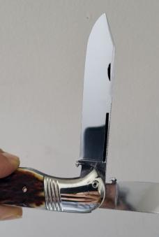 5 5/8" Big Custom Handmade Bird's Head Bolster Trapper with Premium Stag Handles and File Work