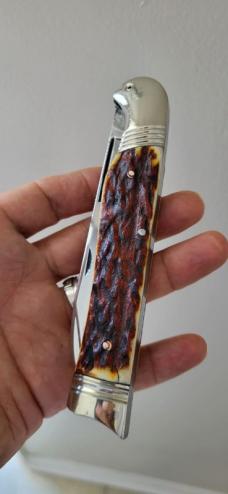 5 5/8" Big Custom Handmade Bird's Head Bolster Trapper with Premium Stag Handles and File Work