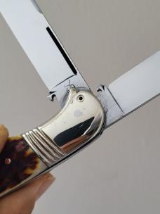 5 5/8" Big Custom Handmade Bird's Head Bolster Trapper with Premium Stag Handles and File Work