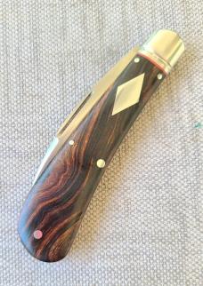 K'roo Desert Ironwood Swayback..Rwl34...3.75" closed...filework..fluted..red liners..coa and slip