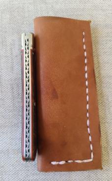 K'roo Desert Ironwood Swayback..Rwl34...3.75" closed...filework..fluted..red liners..coa and slip