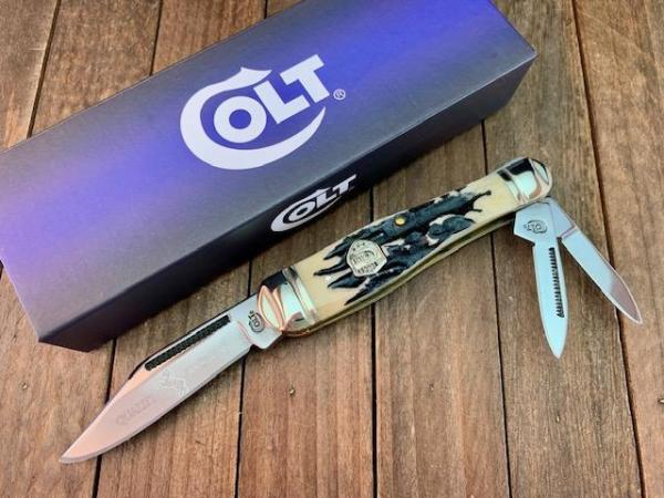Colt Split Backspring Whittler Black Bone Stag