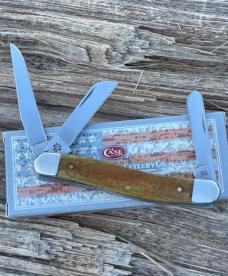 CASE XX ** SFO 2014 SMOOTH BONE ANTIQUE HORSESHOE SHIELD 18 PATTERN STOCKMAN