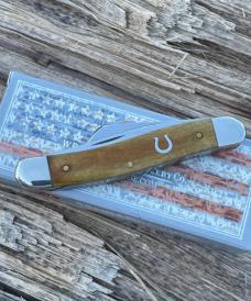 CASE XX ** SFO 2014 SMOOTH BONE ANTIQUE HORSESHOE SHIELD 18 PATTERN STOCKMAN