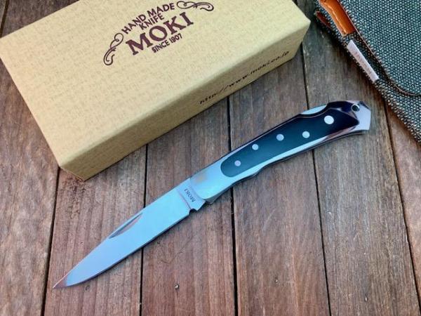 Moki Serapis Black Micarta Inlayed with Pearl Dots Seki Japan Moki Serapis Black Micarta Inlayed with Pearl Dots Seki Japan