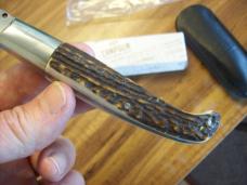 A.G.A. Campolin Pattada Scarce Italian Automatic Genuine Stag/Antler UNUSED W/Pouch & Box