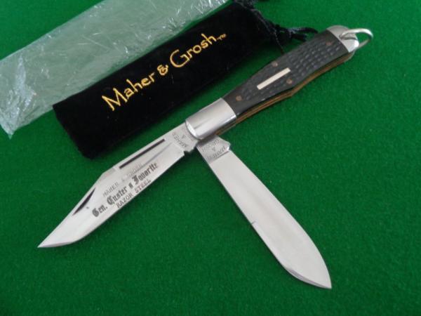 RARE MAHER & GROSH General Custers Favorite Razor Steel Large Two Blade Folding Hunter Jigged BONE