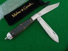 RARE MAHER & GROSH General Custers Favorite Razor Steel Large Two Blade Folding Hunter Jigged BONE