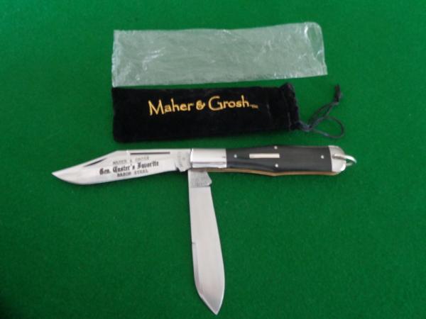RARE MAHER & GROSH General Custers Favorite Razor Steel Large Two Blade Folding Hunter Ebony Scales