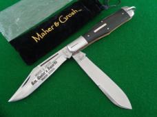 RARE MAHER & GROSH General Custers Favorite Razor Steel Large Two Blade Folding Hunter Ebony Scales