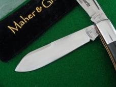 RARE MAHER & GROSH General Custers Favorite Razor Steel Large Two Blade Folding Hunter Ebony Scales