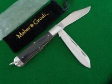 RARE MAHER & GROSH General Custers Favorite Razor Steel Large Two Blade Folding Hunter Ebony Scales