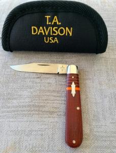 T A Davison Striper Clip Straight Jack.4".Chili Pepper Micarta.Cpm154..coinedged liner liners..#2363