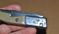 Switchblade Looks Russian 5" Closed Heavy Steel frame Big Thud Out Hand Mad Screws Button Spring Act