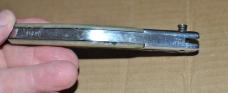 Switchblade Looks Russian 5" Closed Heavy Steel frame Big Thud Out Hand Mad Screws Button Spring Act