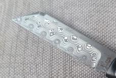  K'roo "Mac" Knife...3.5" clsd...Black Linen bolsters..Warthog Tusk Ivory Scales....Damasteel..coa. 