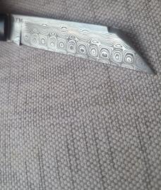  K'roo "Mac" Knife...3.5" clsd...Black Linen bolsters..Warthog Tusk Ivory Scales....Damasteel..coa. 