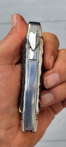 3 7/8" Custom Handmade Bird's Head Bolster Lockback Knife, Fluted Blade