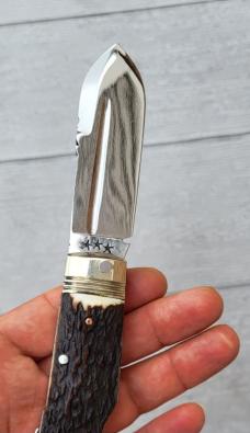 3 7/8" Custom Handmade Bird's Head Bolster Lockback Knife, Fluted Blade