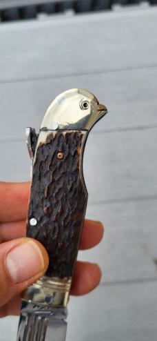 3 7/8" Custom Handmade Bird's Head Bolster Lockback Knife, Fluted Blade