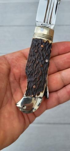 3 7/8" Custom Handmade Bird's Head Bolster Lockback Knife, Fluted Blade