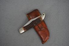 VNTG RARE SCHRADE WALDEN NY USA 225H BOWIE FOLDING HUNTER 2-BLADE KNIFE W/SHEATH