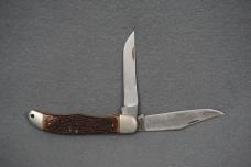 VNTG RARE SCHRADE WALDEN NY USA 225H BOWIE FOLDING HUNTER 2-BLADE KNIFE W/SHEATH