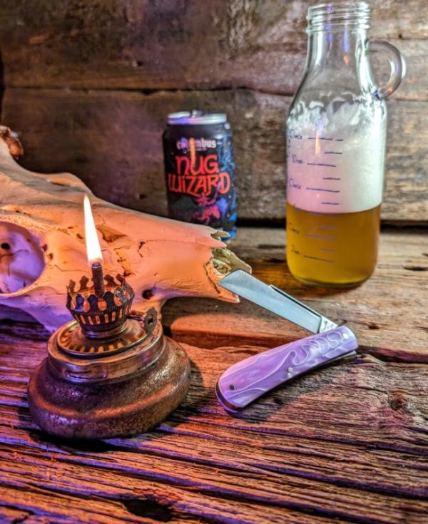 TITUSVILLE CUTLERY - Big Easy Cotton Knife -Shadow Pattern- Magic Potion Acrylic Handles TITUSVILLE CUTLERY - Big Easy Cotton Knife -Shadow Pattern- Magic Potion Acrylic Handles