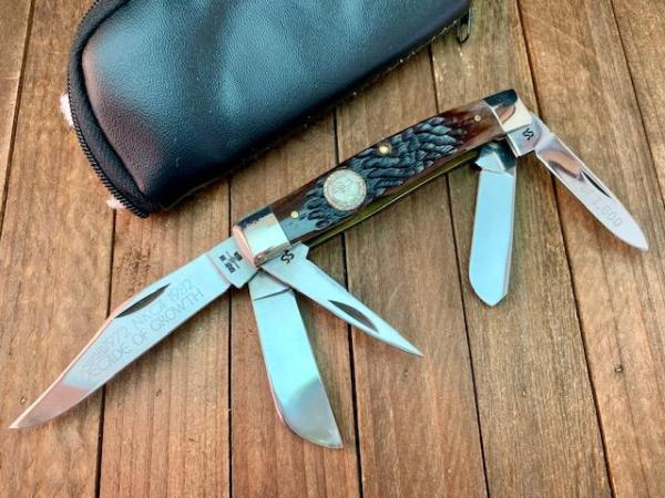Case 5 Blade Stockman NKCA Commerating A Decade of Growth Brown Jigged Bone 1980 Case 5 Blade Stockman NKCA Commerating A Decade of Growth Brown Jigged Bone 1980