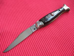 Vintage Italian 6 1/4" Fish Picklock STILETTO Horn Switchblade Knife.
