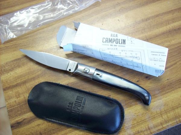 A.G.A. Campolin Pattada Scarce Italian Automatic Brazilian Horn UNUSED W/Pouch & Box