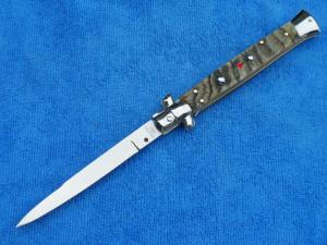 11" Italian Stiletto Genuine Rams-Horn Handles- SS Swedge Grind Blade