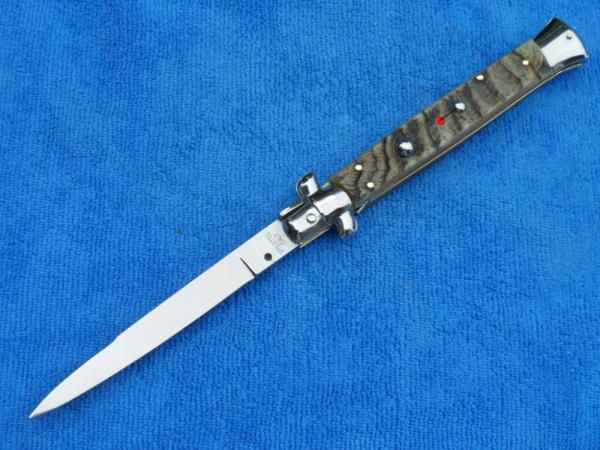  11"  Italian Stiletto Genuine Rams-Horn Handles- SS Swedge Grind Blade