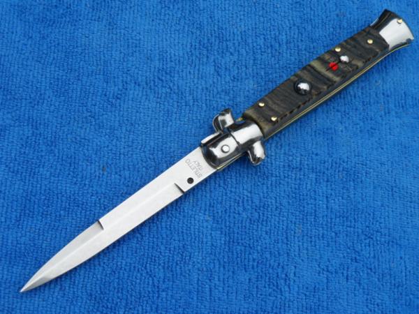 9" Italian Stiletto Genuine Rams-Horn Handles- SS Bayonet Grind Blade 9" Italian Stiletto Genuine Rams-Horn Handles- SS Bayonet Grind Blade
