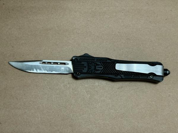 CobraTec OTF Auto Knife Small Drop Point Satin D2 Black Aluminum