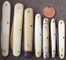 lot of 7 vintage ivory / smooth bone Pocket Knives BEAVER FALLS, HILGER & SONS etc. Knife