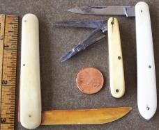 lot of 7 vintage ivory / smooth bone Pocket Knives BEAVER FALLS, HILGER & SONS etc. Knife