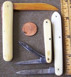 lot of 7 vintage ivory / smooth bone Pocket Knives BEAVER FALLS, HILGER & SONS etc. Knife