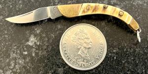 Rare Miniature Keychain Folding Catalana Knife, Great Ram Horn, Italy