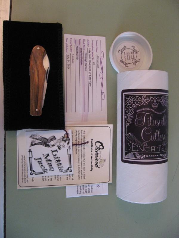   DANIELS FAMILY KNIFE BRANDS-TITUSVILLE CUTLERY-LITTLE MAN JACK-HOLY LAND OLIVEWOOD #1