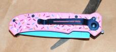Switchblade 4 1/2" Closed Mint New Pink With Sprinkles Pocket Clip Safety Liner Lock China