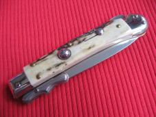 Italian MEDICI Style Stag Swing Guard STILETTO Switchblade Knife
