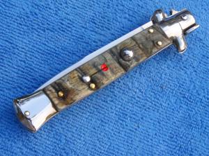 New 9" Italian Stiletto Genuine Rams-Horn Handles- SS Swedge Grind Blade