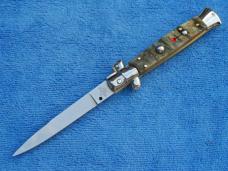 New 9"  Italian Stiletto Genuine Rams-Horn Handles- SS Swedge Grind Blade